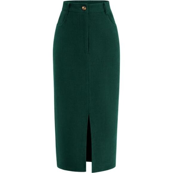 Corduroy Skirt High Waisted Green - Picture 1 of 6